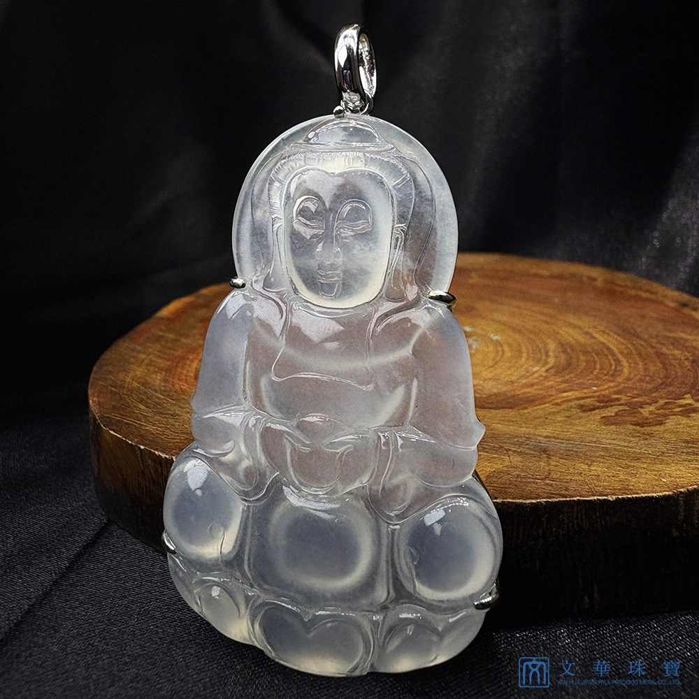 玻璃種白月光大件觀音玉墜