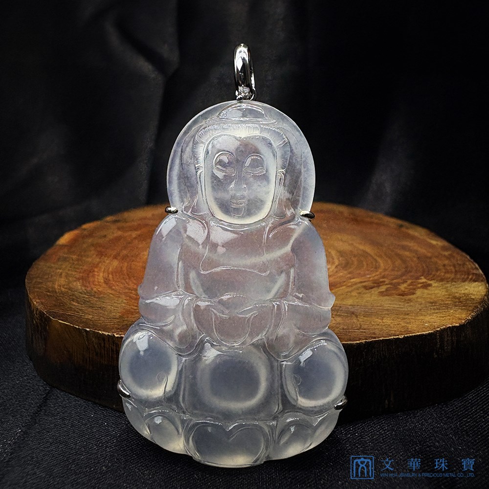 玻璃種白月光大件觀音玉墜