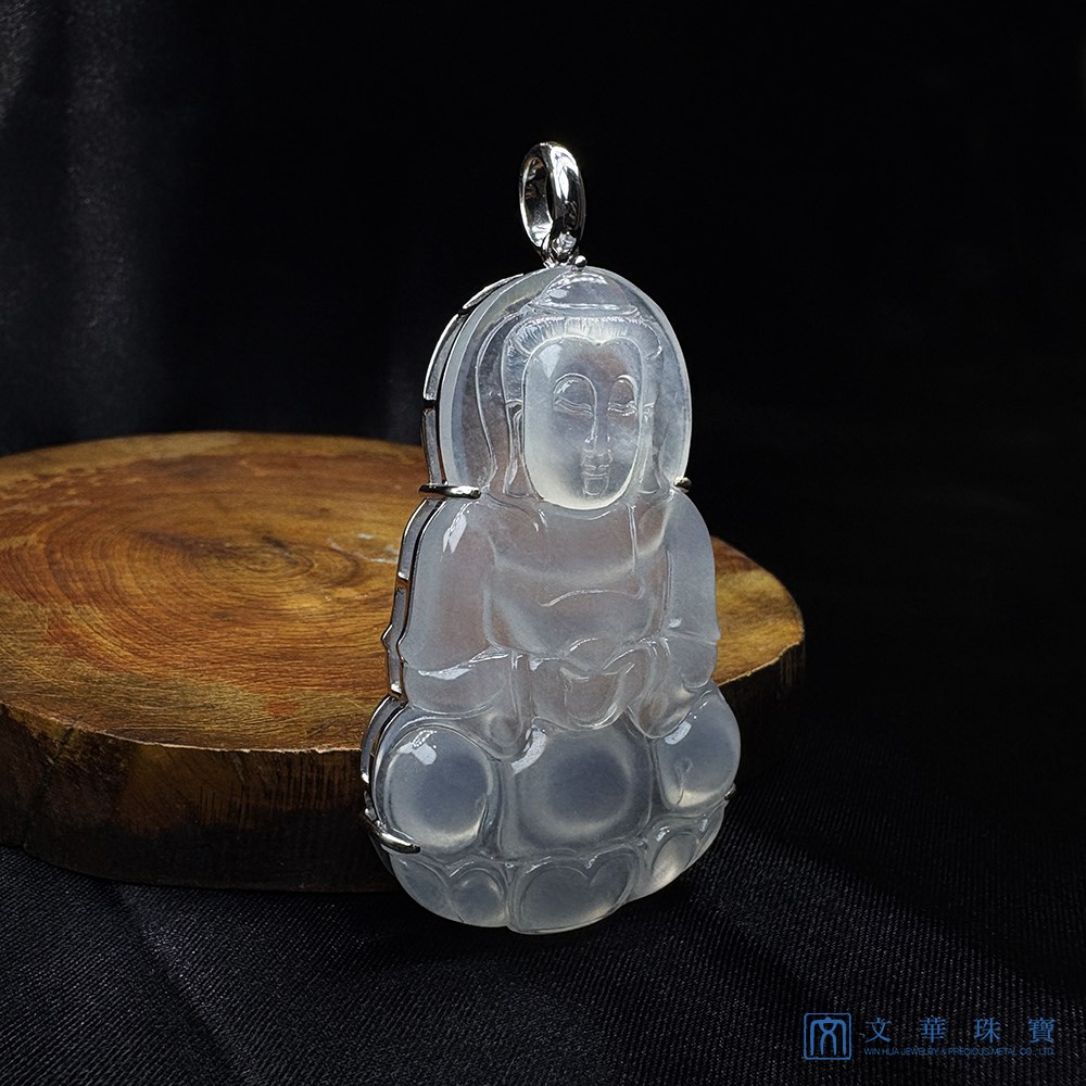 玻璃種白月光大件觀音玉墜