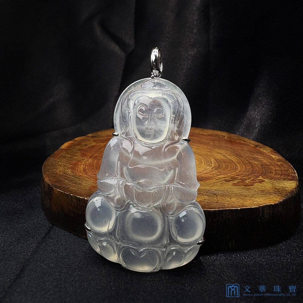 玻璃種白月光大件觀音玉墜