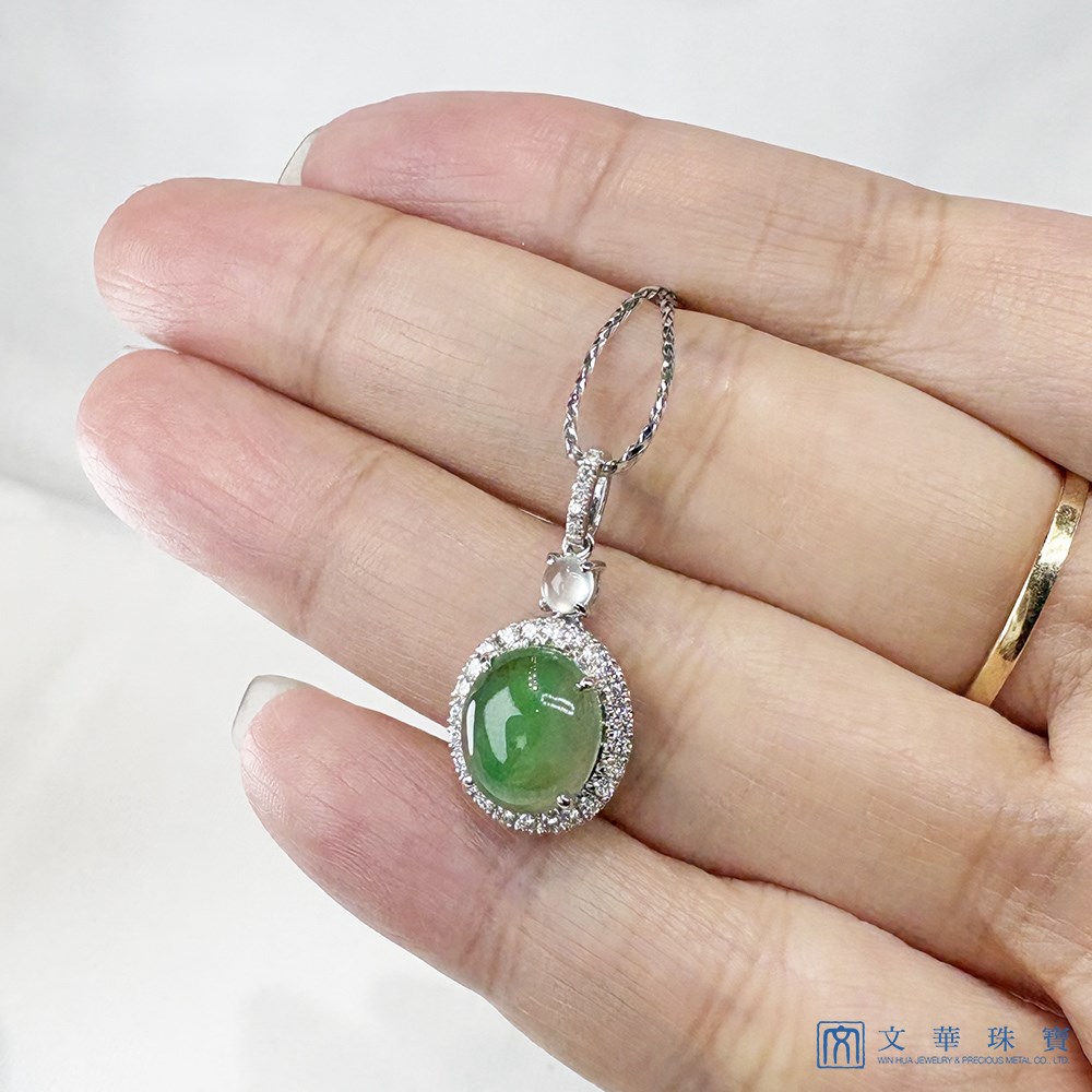 翡翠玻璃種漸層雙色蛋面鑽墜