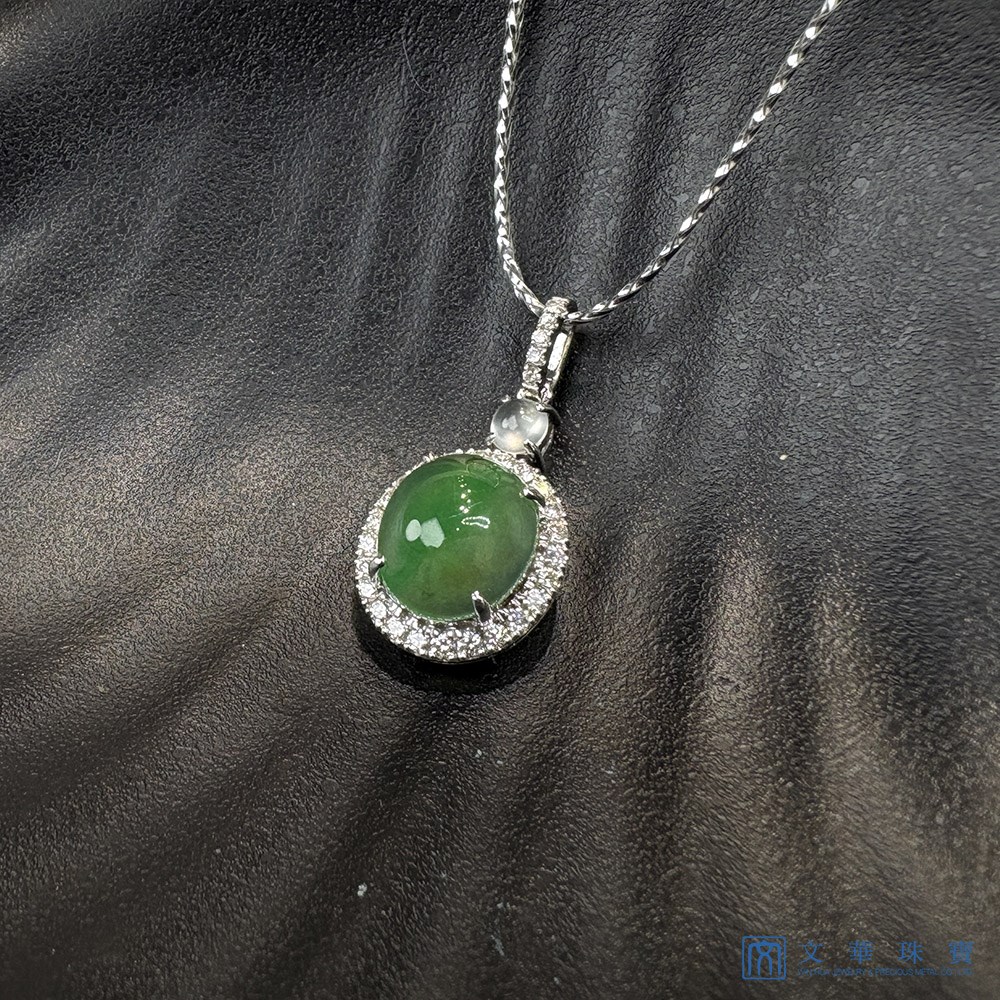 翡翠玻璃種漸層雙色蛋面鑽墜