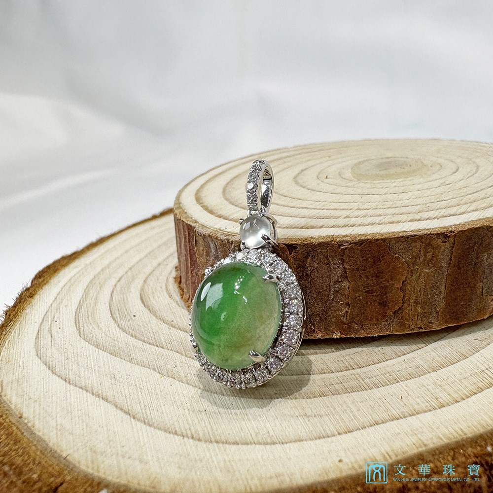 翡翠玻璃種漸層雙色蛋面鑽墜