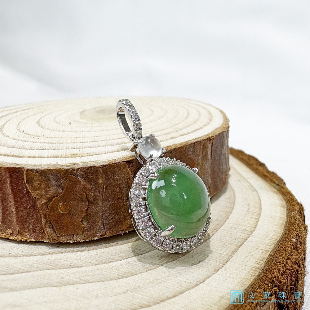 翡翠玻璃種漸層雙色蛋面鑽墜
