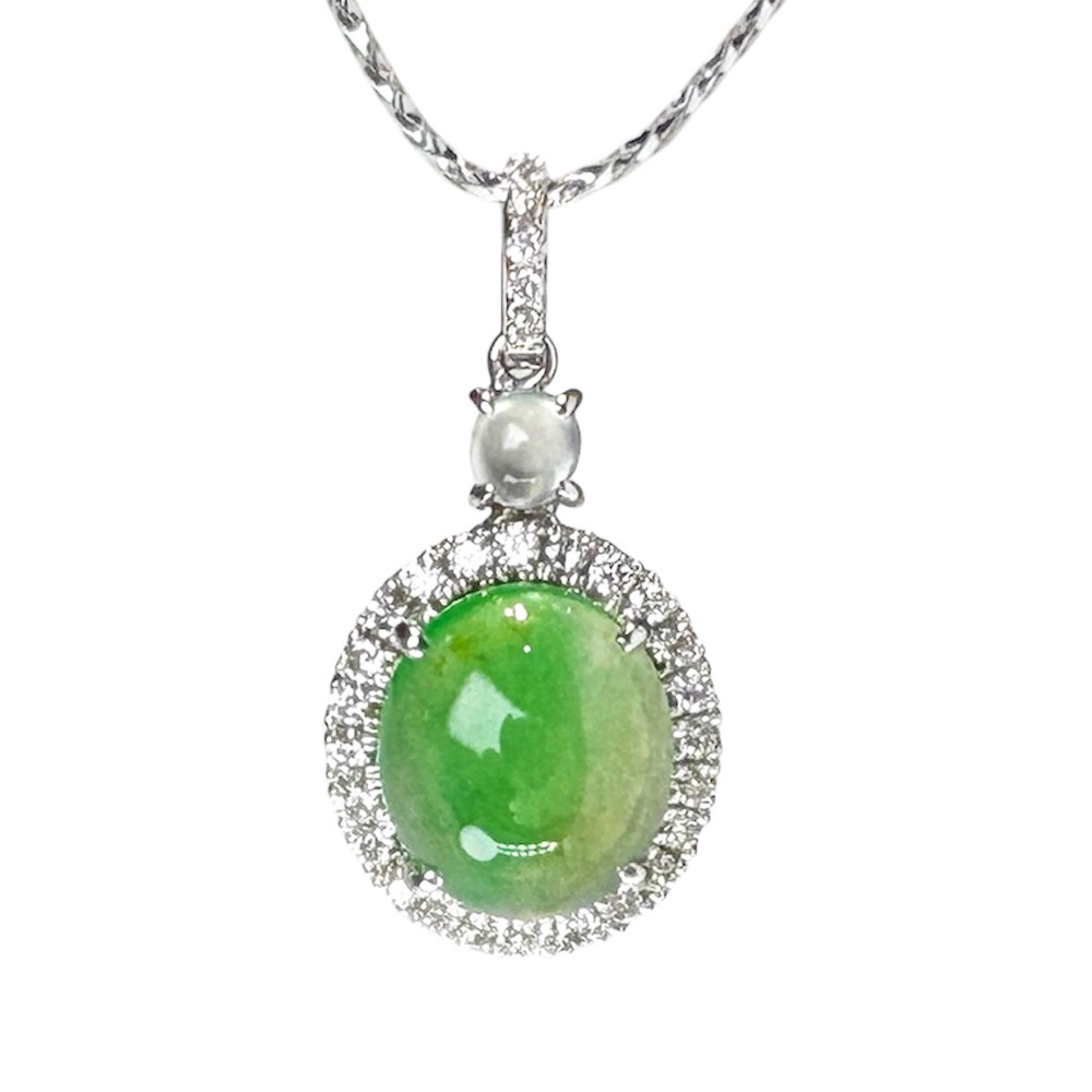 翡翠玻璃種漸層雙色蛋面鑽墜