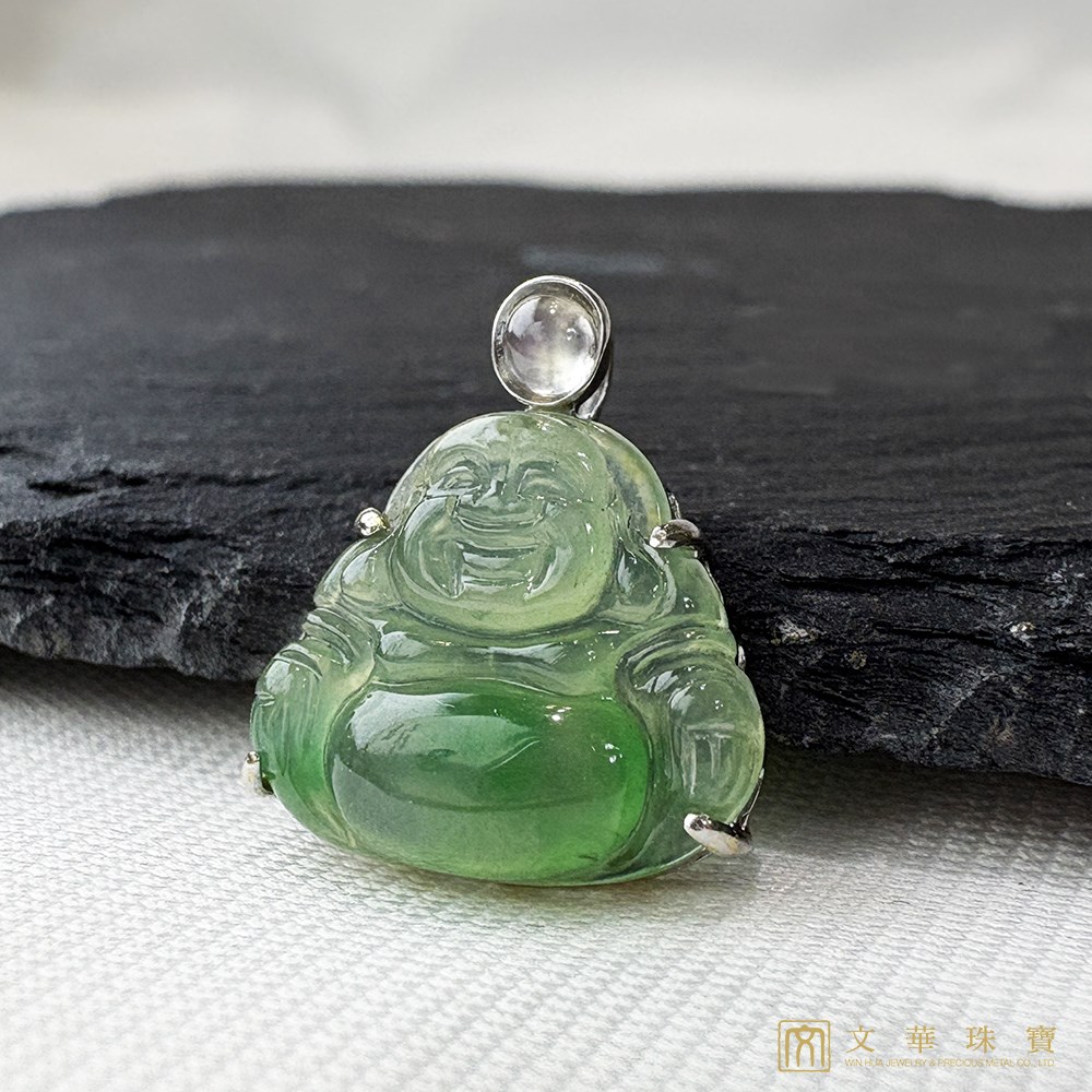 玻璃種翠綠迷你佛翡翠玉墜