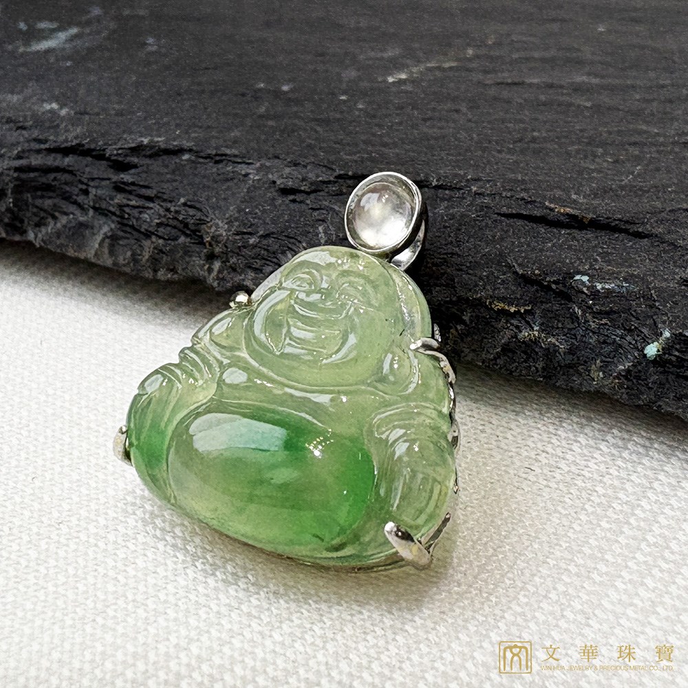 玻璃種翠綠迷你佛翡翠玉墜