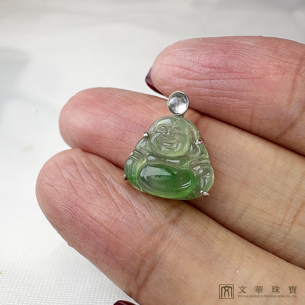 玻璃種翠綠迷你佛翡翠玉墜