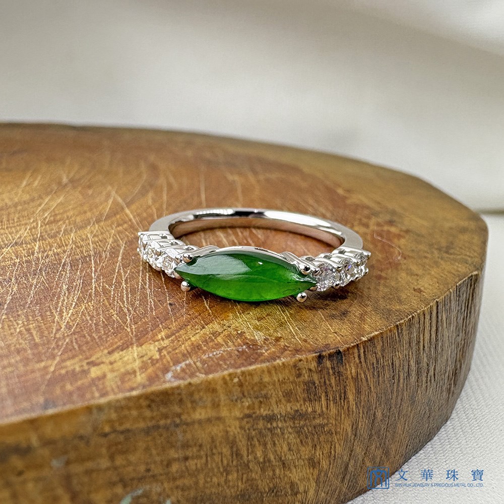 翡翠隨形如葉鑽石線戒 國際圍11圍