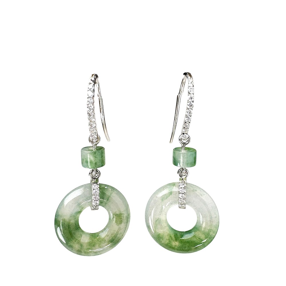高冰飄綠平安環鑽石耳環