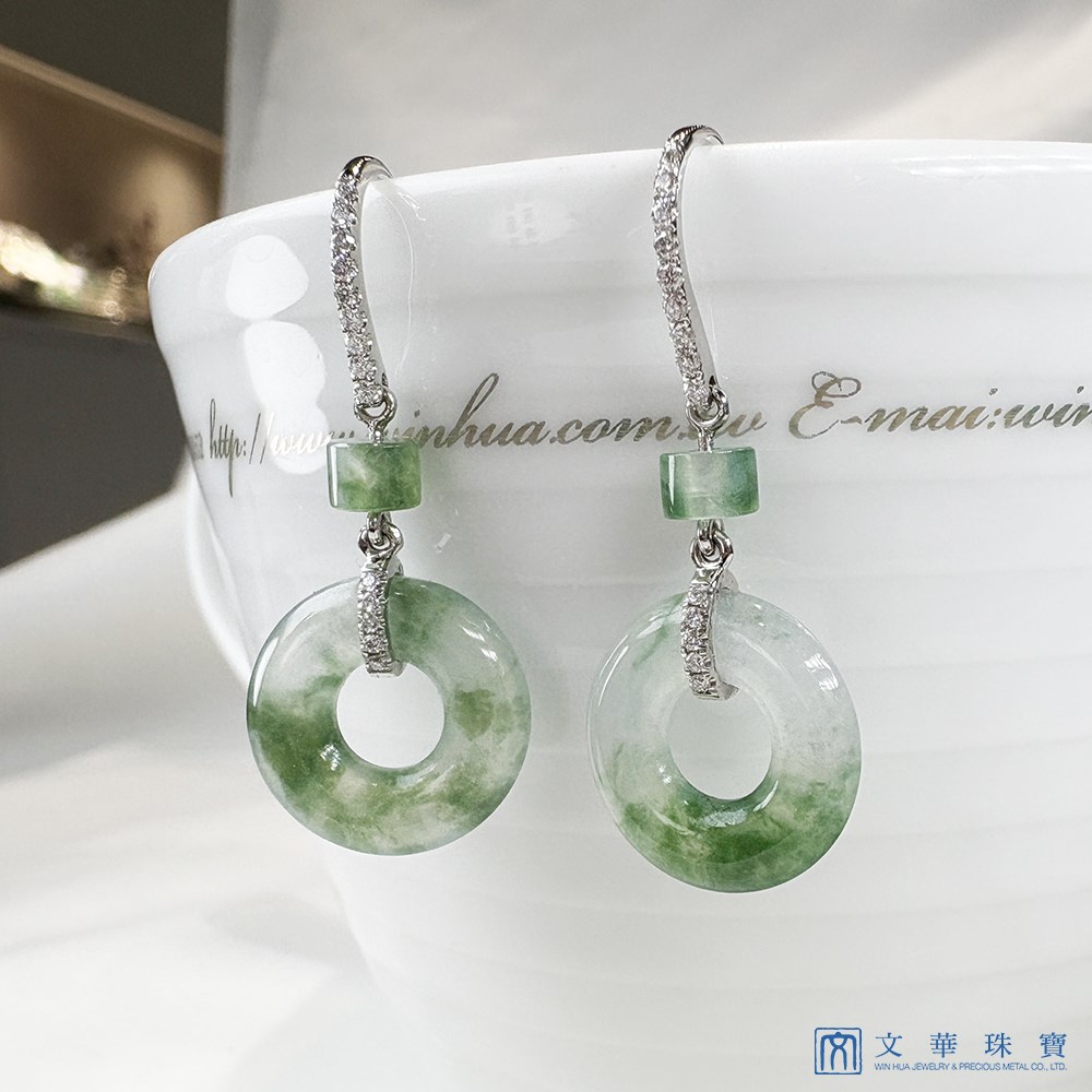 高冰飄綠平安環鑽石耳環