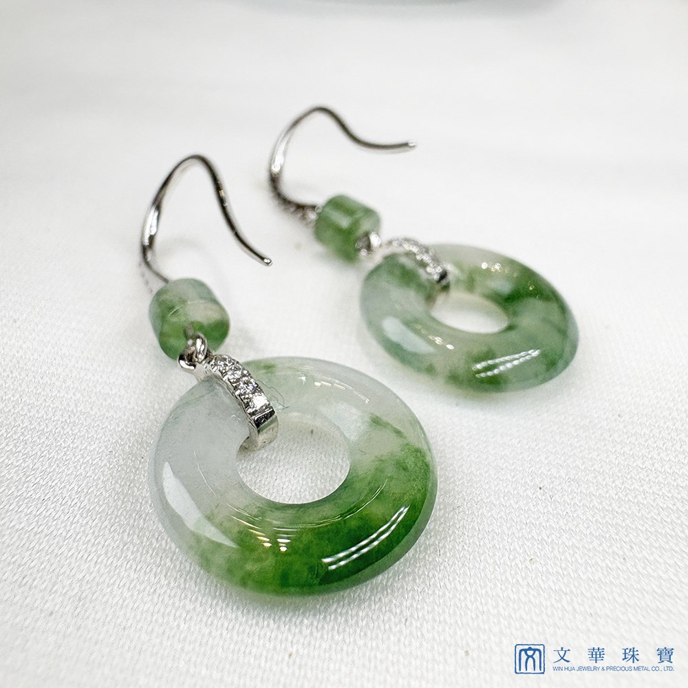 高冰飄綠平安環鑽石耳環