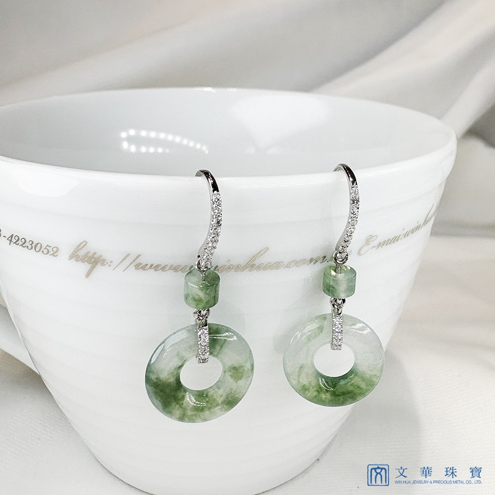 高冰飄綠平安環鑽石耳環