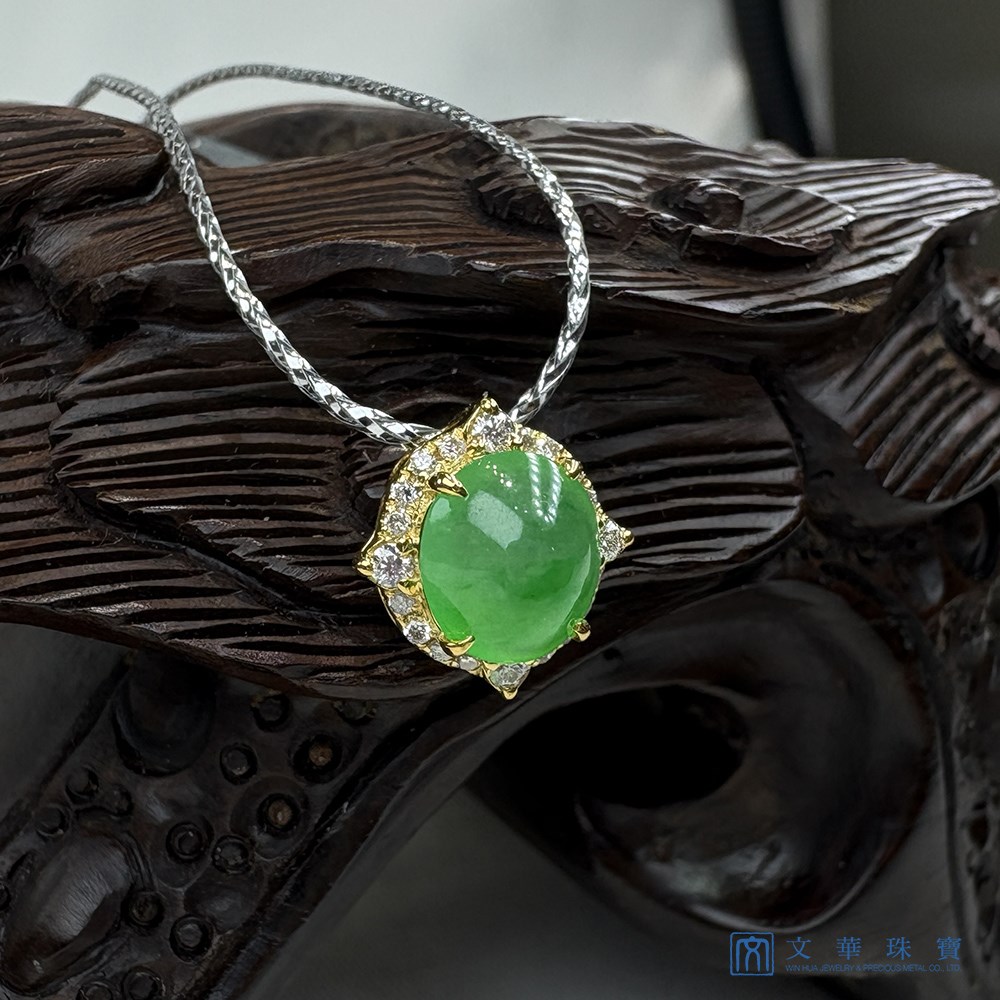 玻璃種陽綠蛋面黃K鑽墜