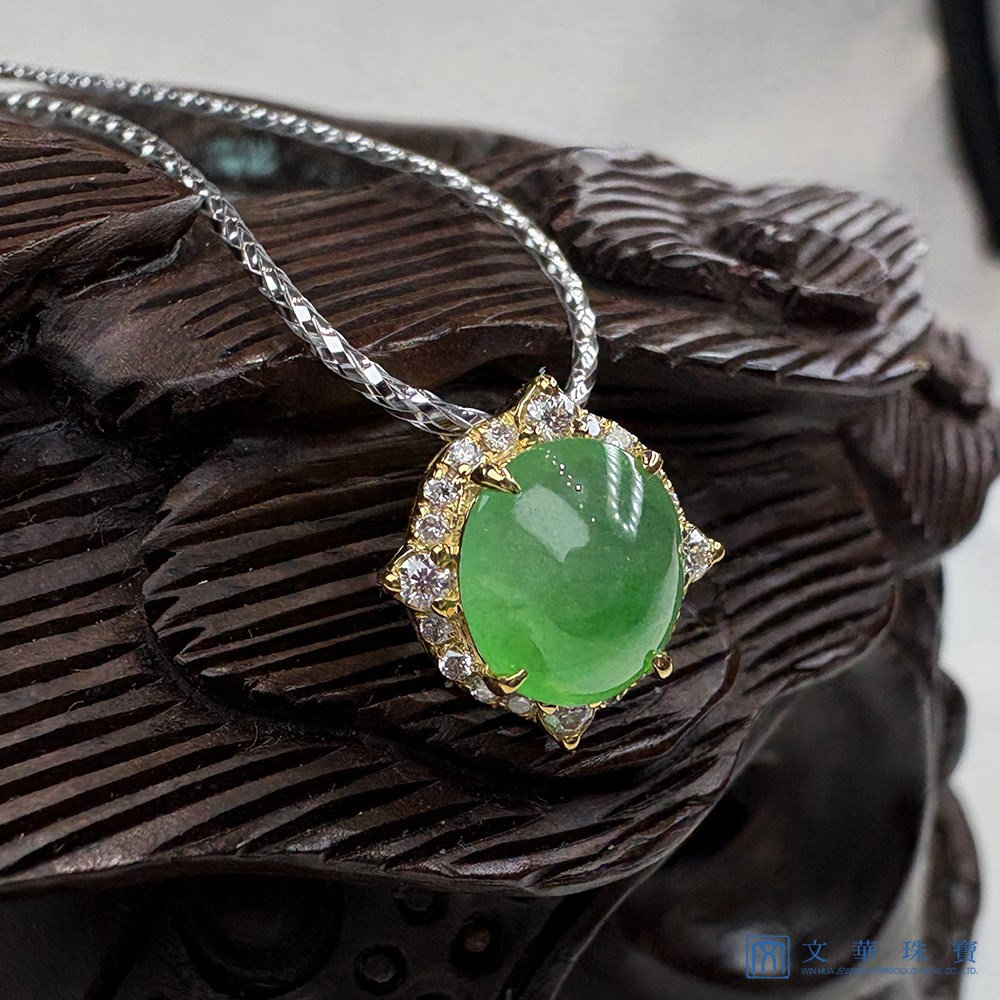 玻璃種陽綠蛋面黃K鑽墜