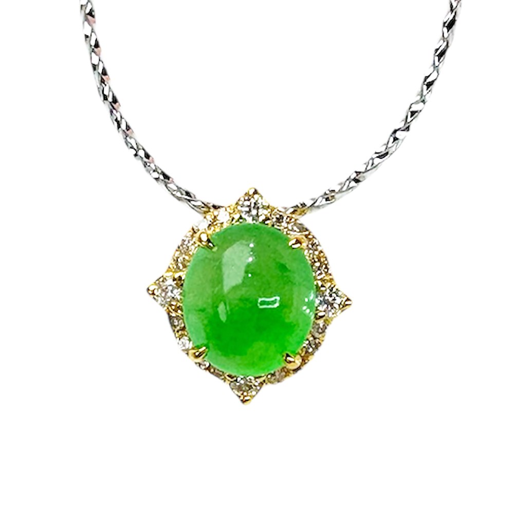 玻璃種陽綠蛋面黃K鑽墜