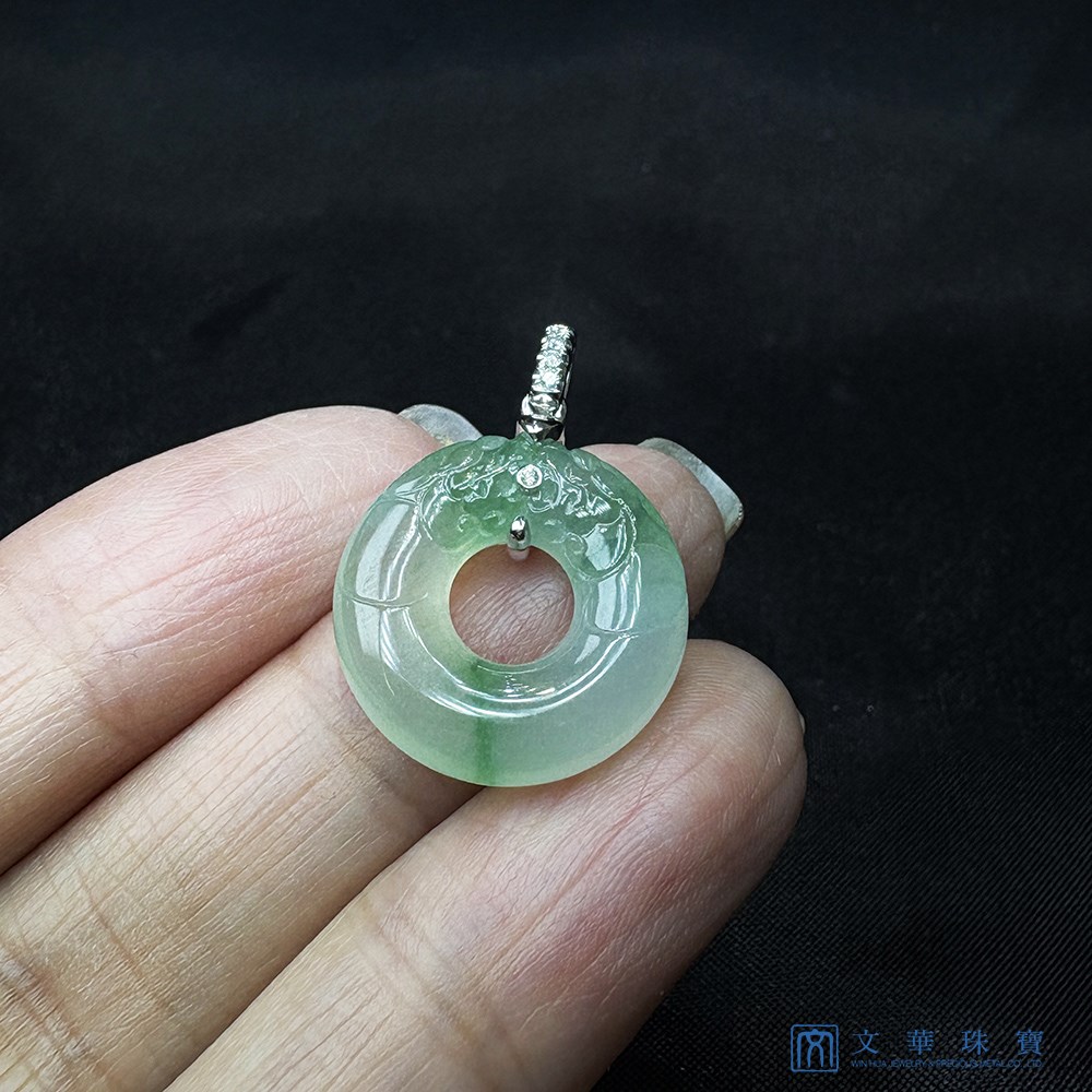 冰種飄綠雙龍平安環玉墜