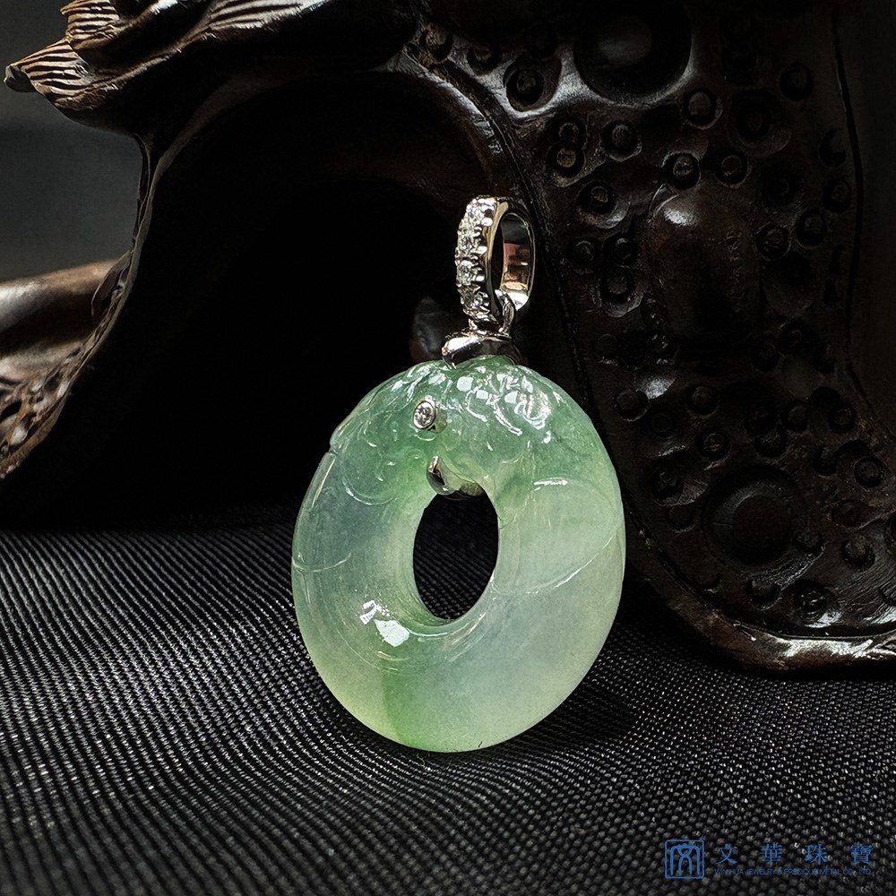 冰種飄綠雙龍平安環玉墜
