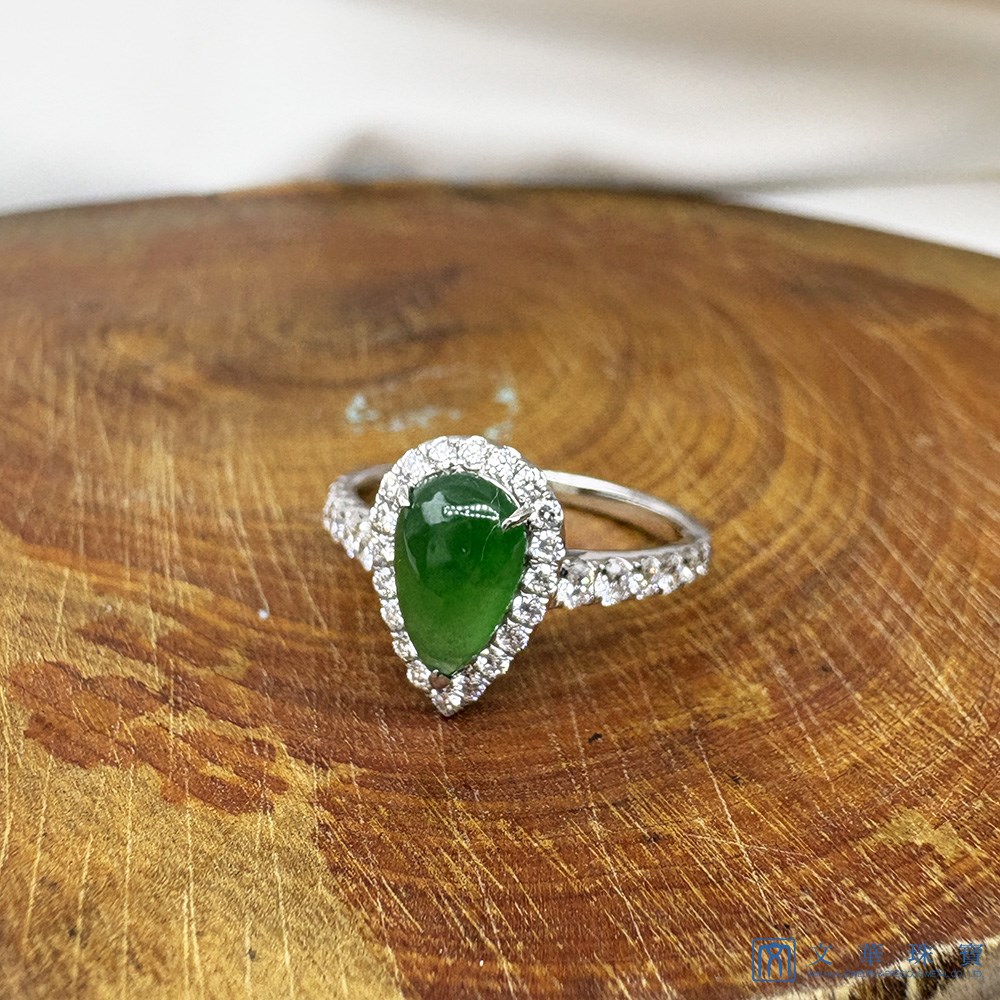 冰種翡翠水滴鑽戒 國際圍11號
