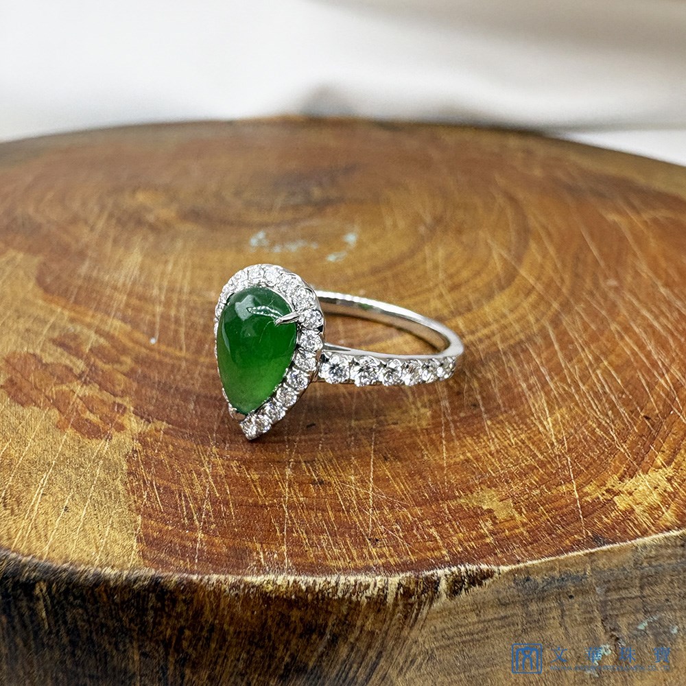 冰種翡翠水滴鑽戒 國際圍11號