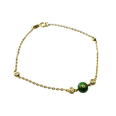 翡翠古錢鑽石黃K手鍊 (已售出)