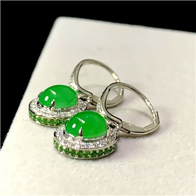 翡翠蛋面鑽石耳環