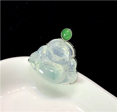 冰種飄綠彌勒佛玉墜
