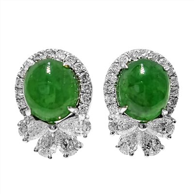 翡翠蛋面蝴蝶結鑽石耳環