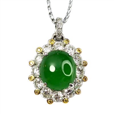 翡翠蛋面黃彩鑽墜