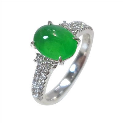 帝王綠翡翠蛋面鑽戒 