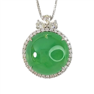 翡翠玻璃種翠綠蛋面鑽墜(已售出)