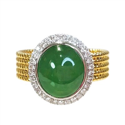 翡翠蛋面米金色鑽戒 10.5圍