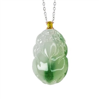 冰玻飄綠黃鑽貔貅玉墜(已售出)