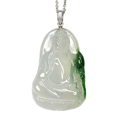 玻璃種帶翠綠素衣觀音 附中國寶石證書