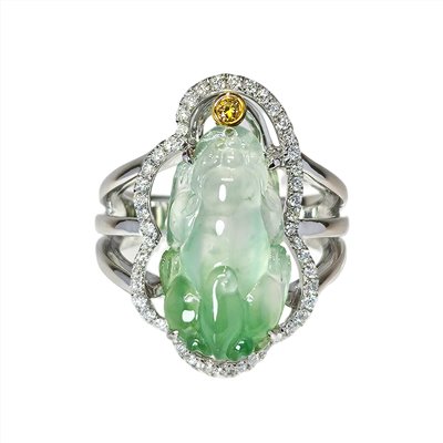 玻璃種貔貅咬錢玉戒 國際圍11號