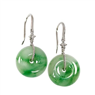 冰糯陽綠平安扣翡翠耳環 白K金585(已售出)