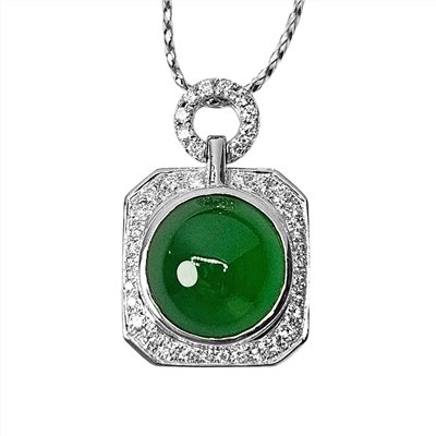 翡翠蛋面幾何鑽墜 附贈中國寶石鑑定證書