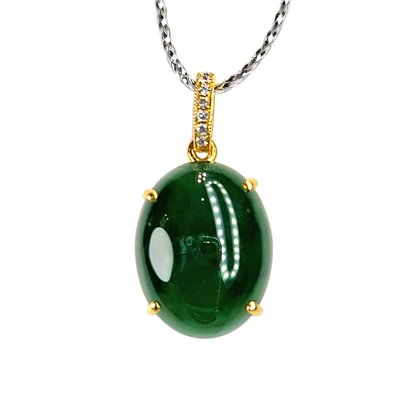 翡翠冰種滿綠蛋面黃K玉墜