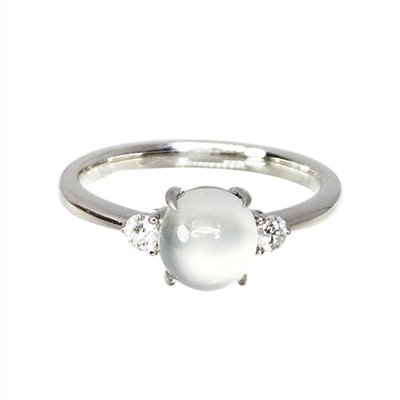 玻璃種蛋面簡約翡翠戒指 國際圍12圍