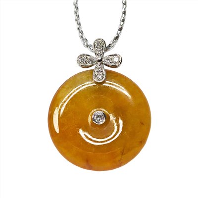 冰種黃翡平安扣花花鑽墜