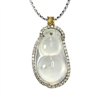 翡翠玻璃種豆莢鑽墜 附中國寶石證書