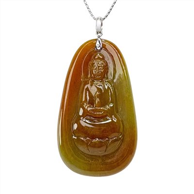 翡翠冰種蜜糖黃黃翡觀音玉牌