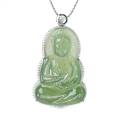 玻璃種滿綠觀音玉墜 