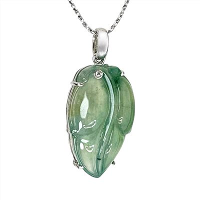 翡翠冰綠葉子玉墜 