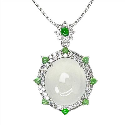 翠耀星華冰種蛋面翡翠鑽墜