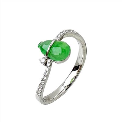 翡翠冰綠葫蘆鑽戒 國際圍10號