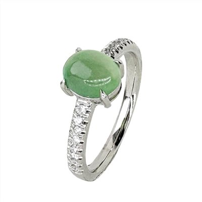 冰種秋香綠蛋面簡約鑽戒 國際圍11號