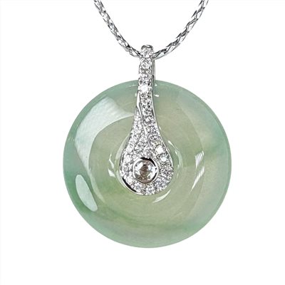 玻璃種芙蓉綠鑽耀平安扣翡翠玉墜