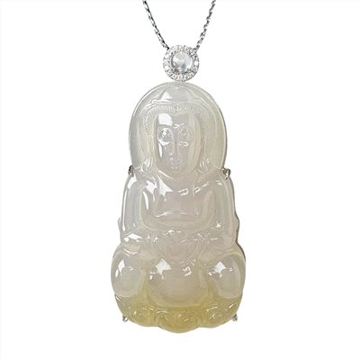 冰種帶茶金觀音翡翠玉墜