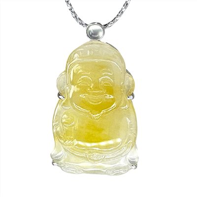 冰種金蜜黃翡財神玉墜